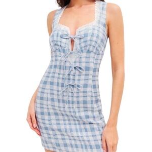 Reformation Blue and White Checkered Dress